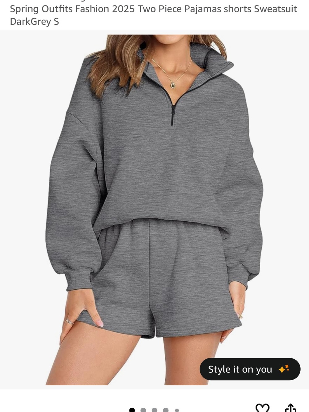 Women's Dark Gray quarter Zip Sweatshirt & Shorts Set